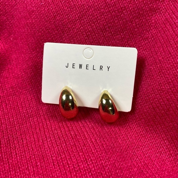 Gold Tone Tear Drop Earrings Water Droplets Hoops Studs - Picture 4 of 11